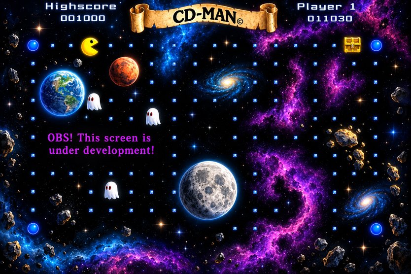 Concept art: Deep Space with Earth, the Moon, galaxies, asteroids and ghosts, based on the unfinished 1989 space screen
